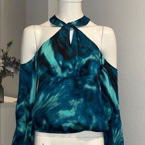 Elegant Teal Cold Shoulder Women's Top Bold elements very flattering